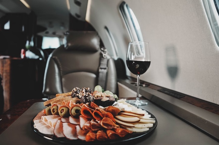 A charcuterie dish served on a flight