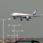 ANA Boeing 777 landing in Haneda Airport, Tokyo, Japan.