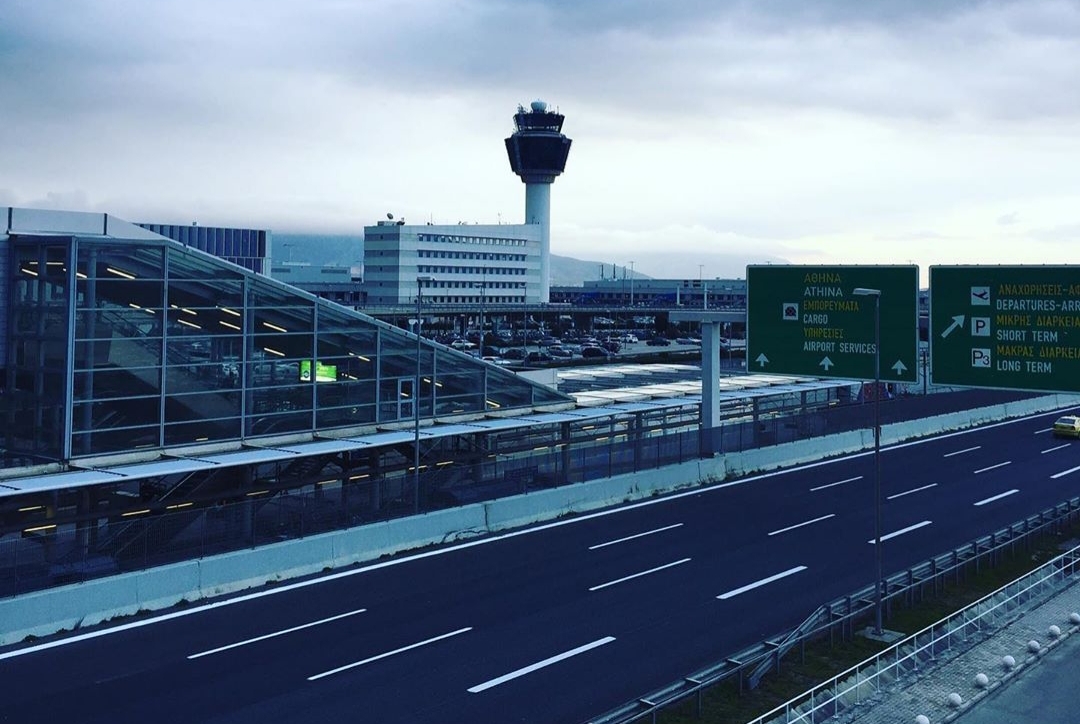 Athens International Airport in the evening. 