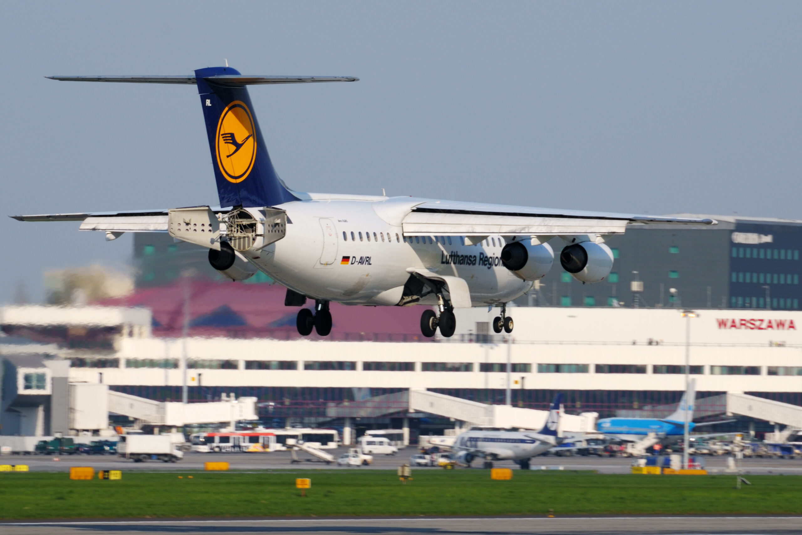 Lufthansa Airlines plane with the landing gear on 