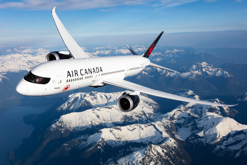 An Air Canada boeing 787-9 in air.