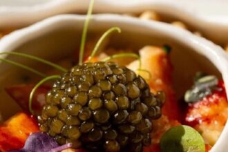 A dish including caviar as the main ingredient