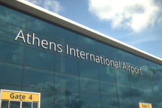 An outside view of Athens International Airport.