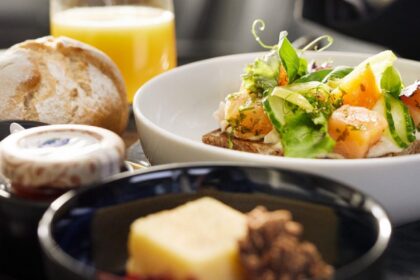 A business class meal