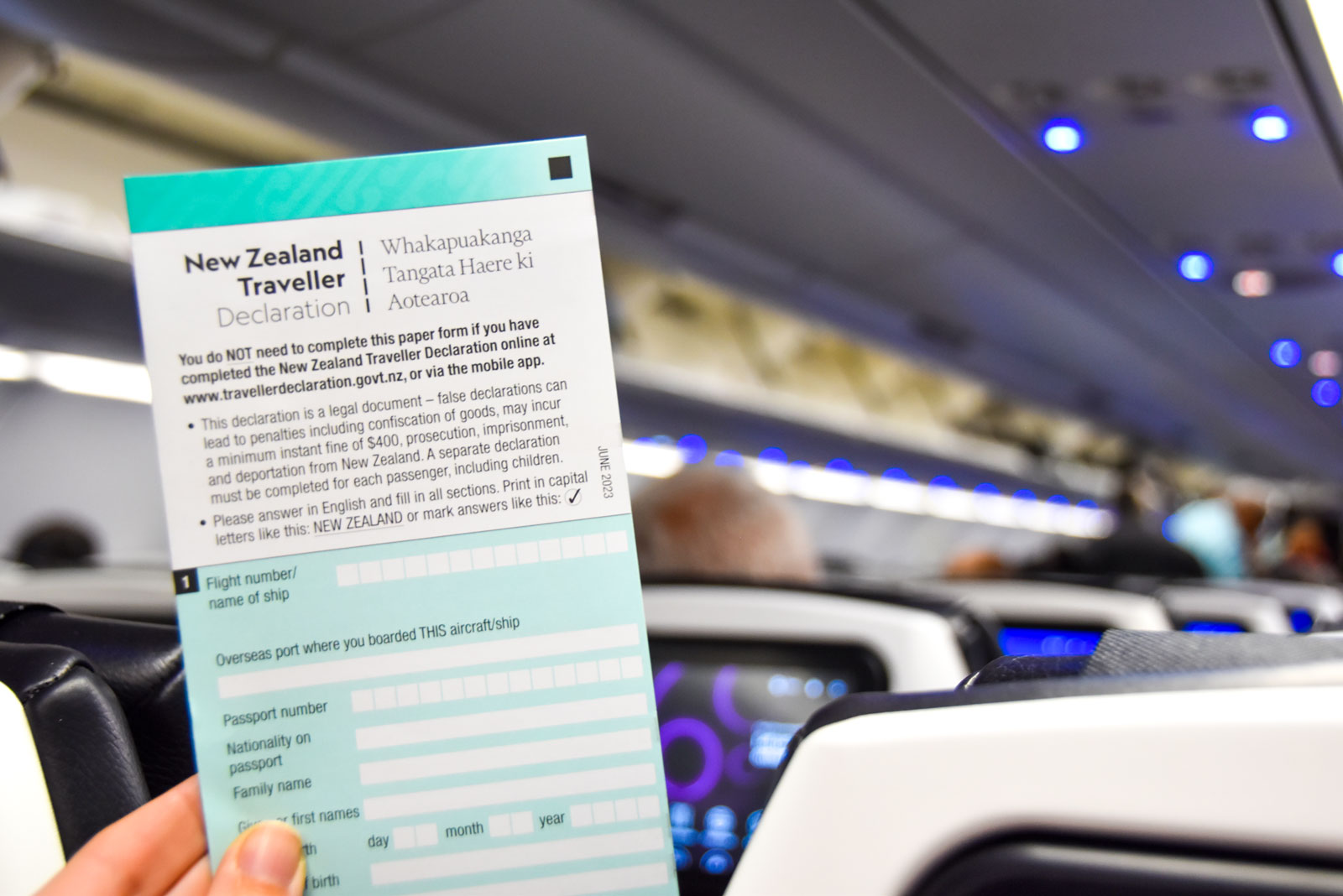 New Zealand Travel Declaration Slip 