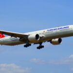 Turkish Airlines Boeing 777-300ER landing at Tokyo Narita Airport.