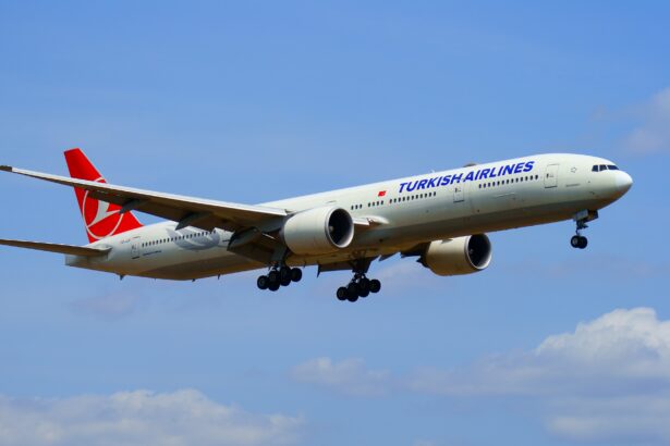 Turkish Airlines Boeing 777-300ER landing at Tokyo Narita Airport.