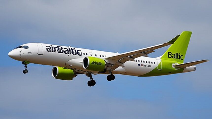 An airBaltic Airbus A220-300 aircraft