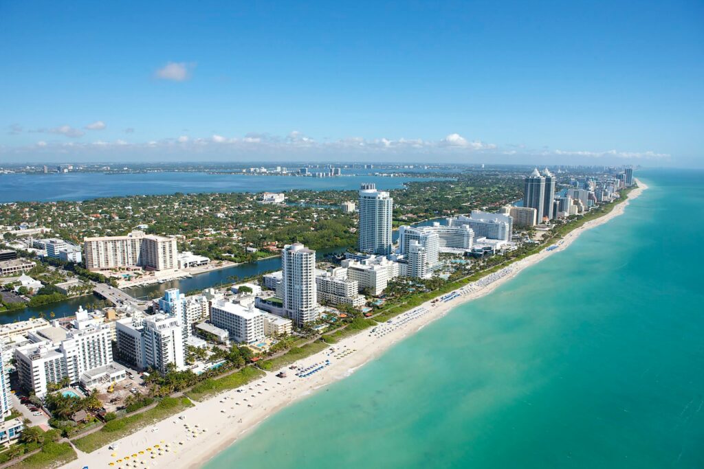 Miami beach with buildings
