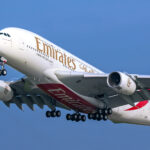 An Emirates A380 aircraft in air.