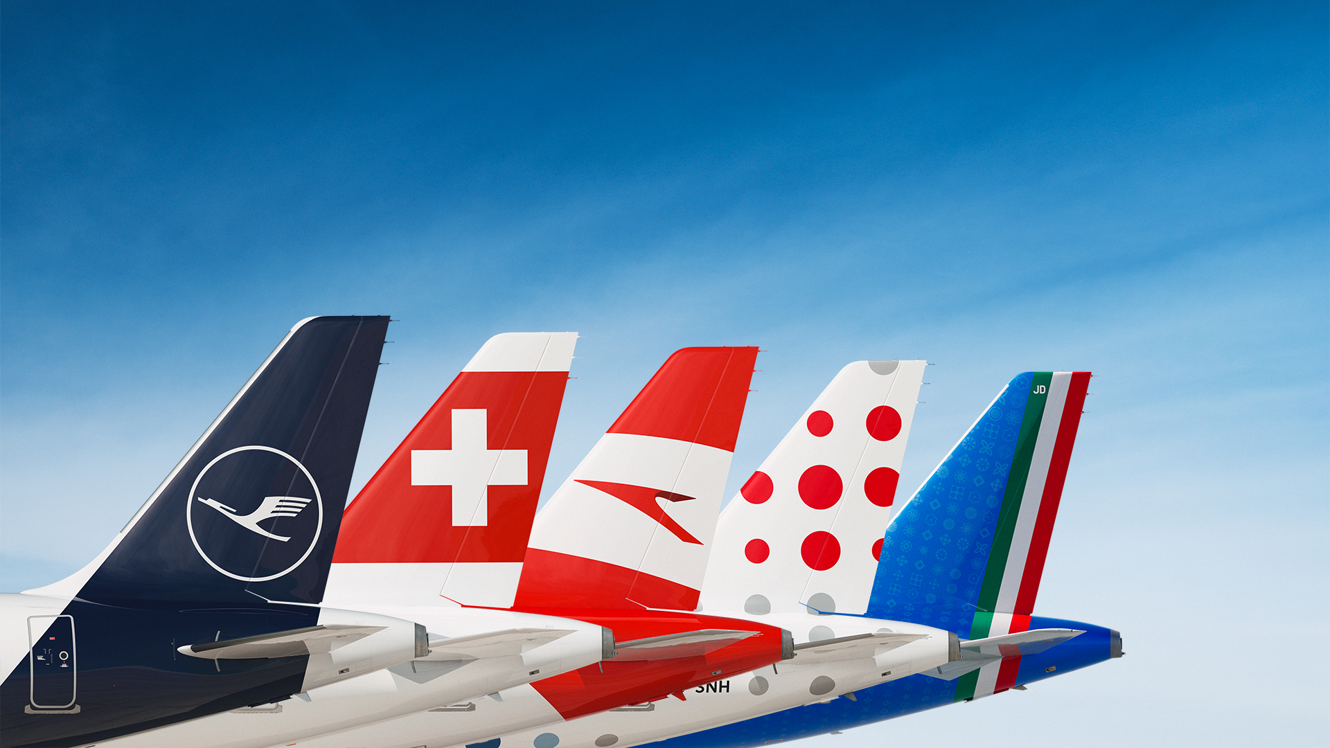 Lufthansa Group airlines tails including the logo of airlines