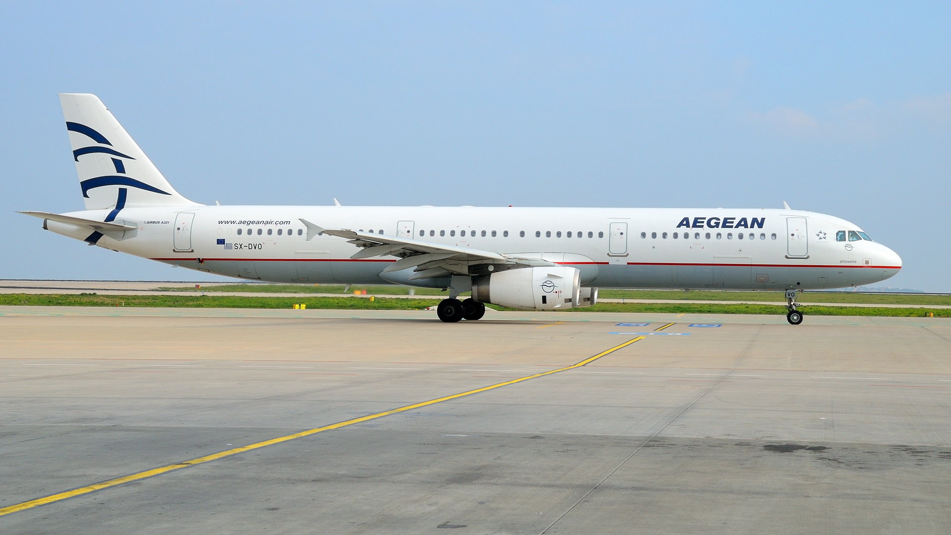 Aegean Airbus A321 on a runway