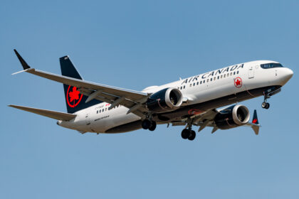 Air Canada Boeing 737 MAX 8 landing in Calgary, Alberta, Canada.