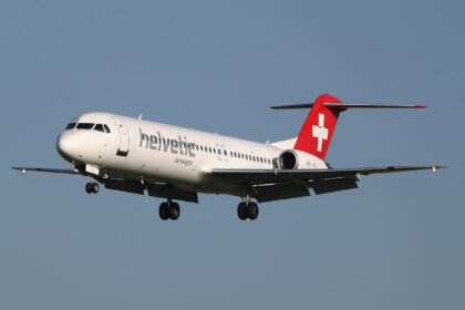 A Helvetic Airways Fokker 100 aircraft