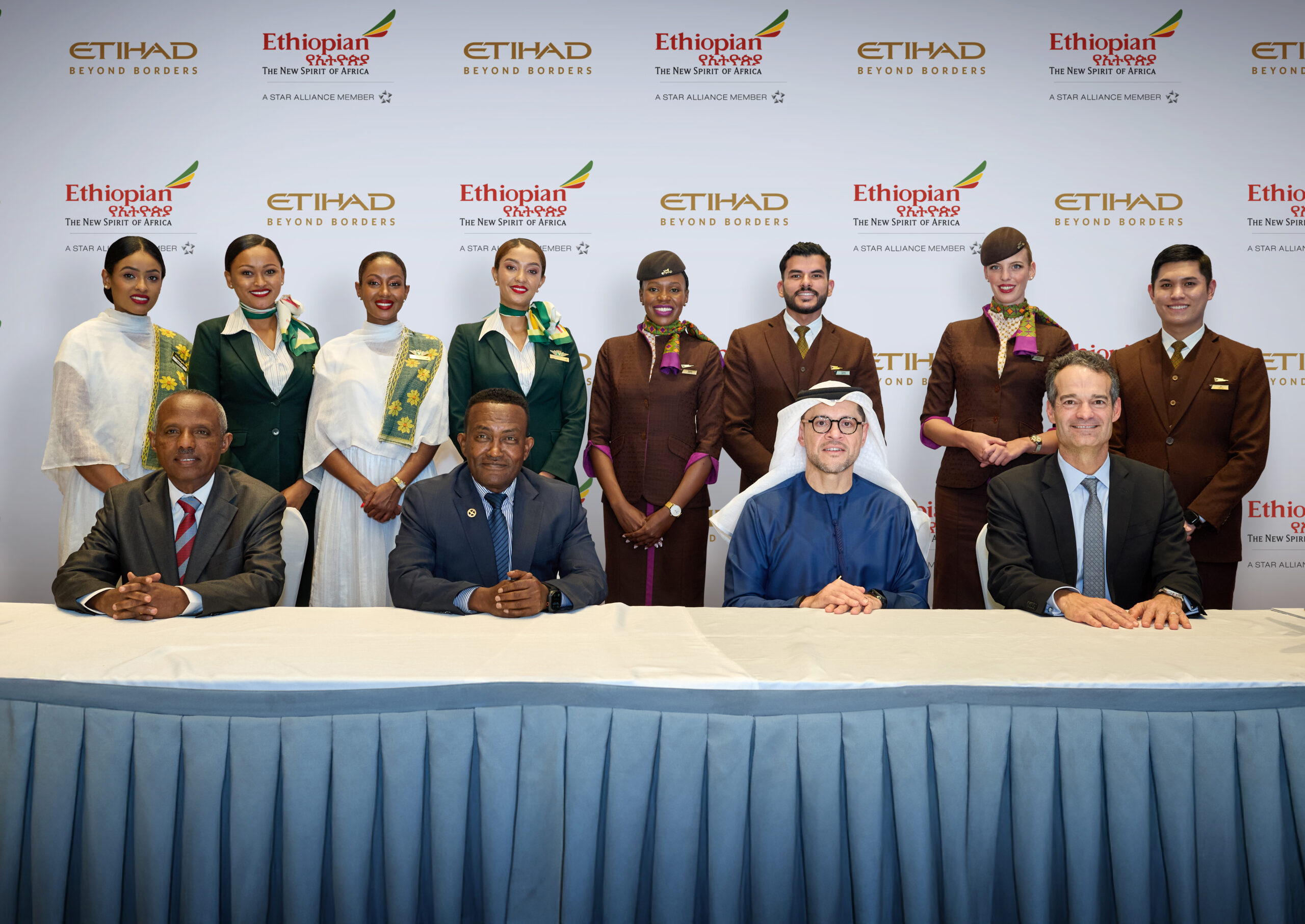 Left to right, Mesfin Tasew, Ethiopian Airlines’ Group CEO, Lt Gen Yilma Merdassa, Chairman of Ethiopian Airlines, His Excellency Mohamed Ali Al Shorafa, Chairman of Etihad Aviation Group and Antonoaldo Neves, Chief Executive Officer of Etihad Airways