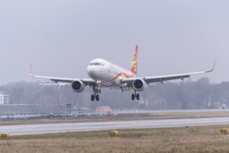 A Hong Kong Airlines plane taking off.
