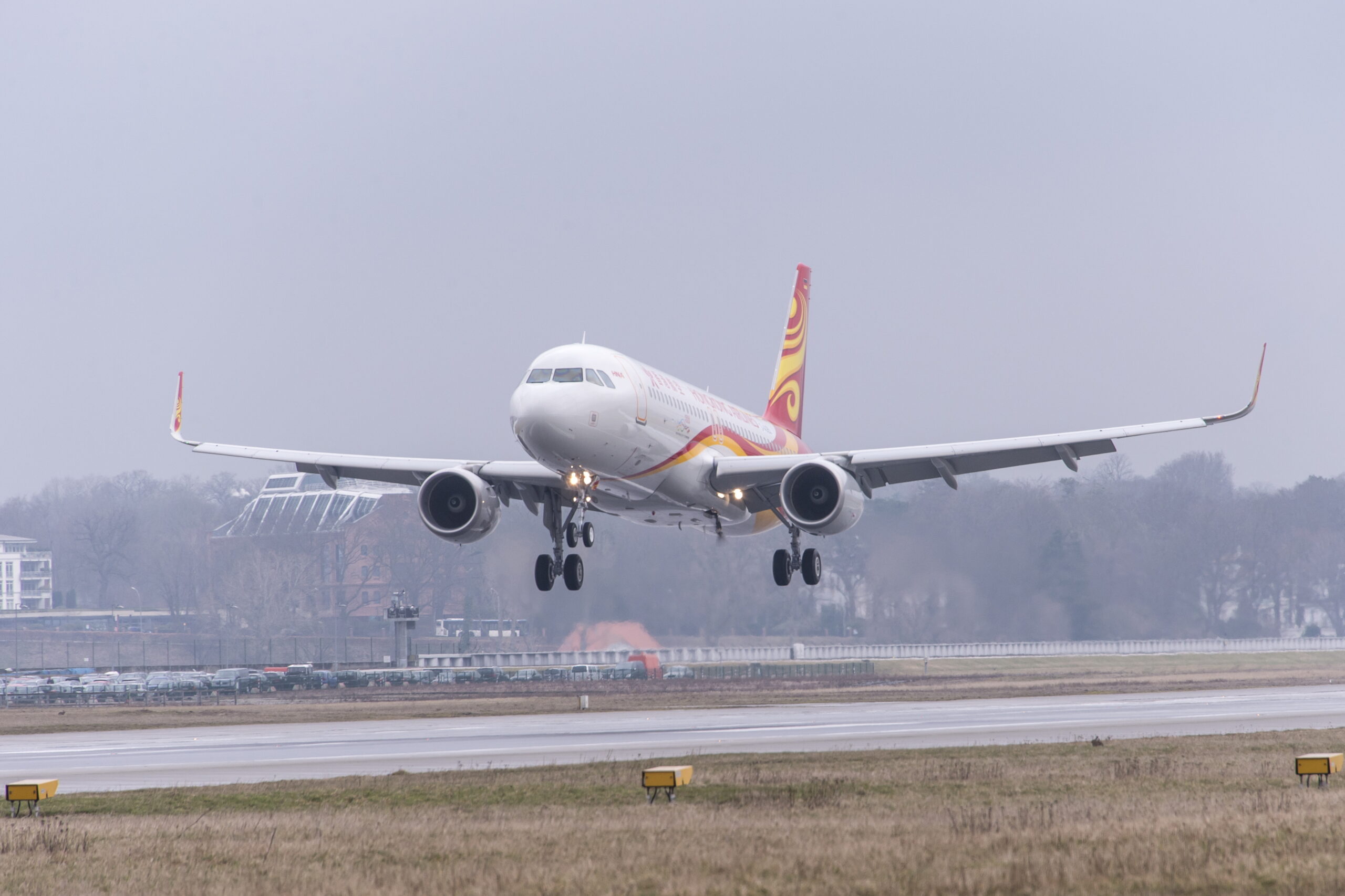 A Hong Kong Airlines plane taking off.