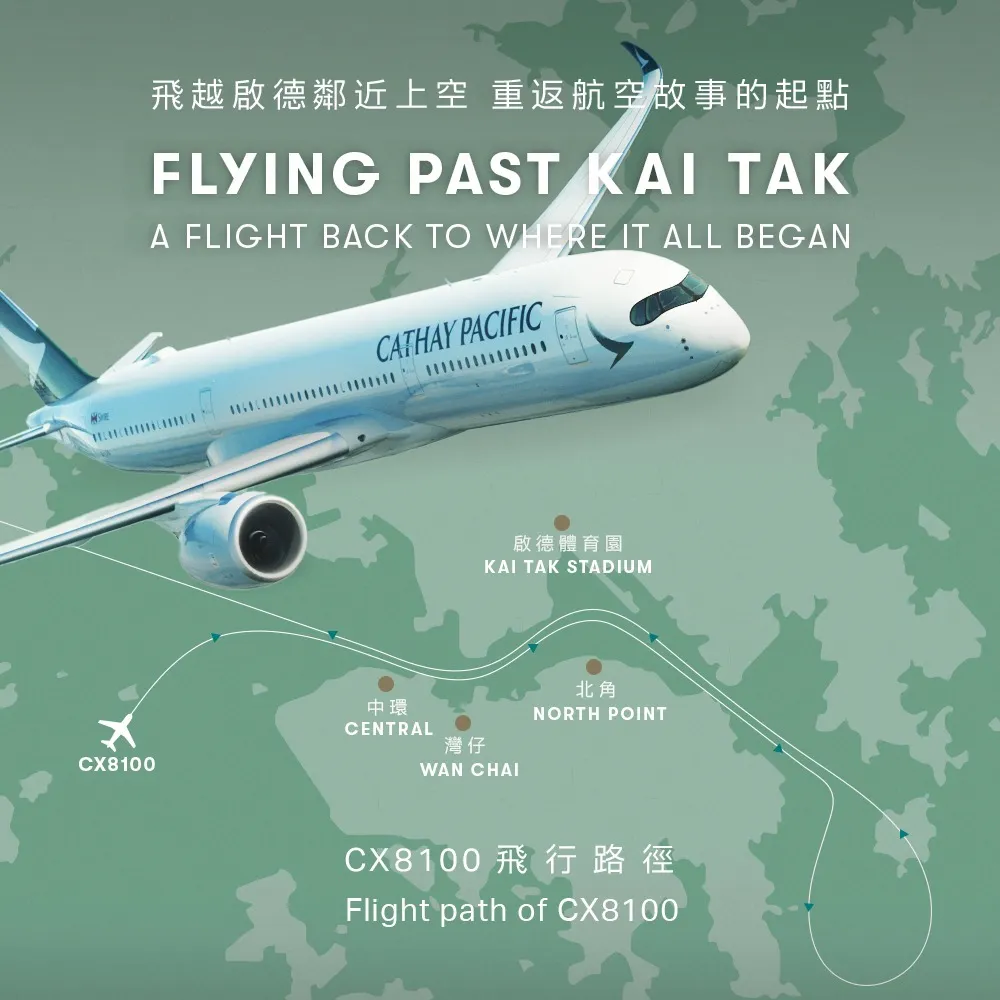 The route of CX8100 recreating how planes fly to Kai Tak Airport.