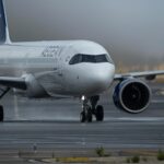 Airbus A321 on runway.