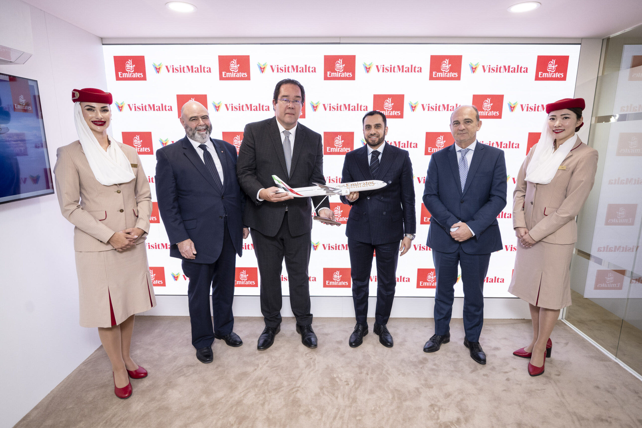 Carlo Micallef, Chief Executive Officer, Malta Tourism Authority; Adnan Kazim, Emirates’ Deputy President and Chief Commercial Officer and Thierry Aucoc, Emirates’ Senior Vice President, Commercial Operations (West) Europe and Americas.