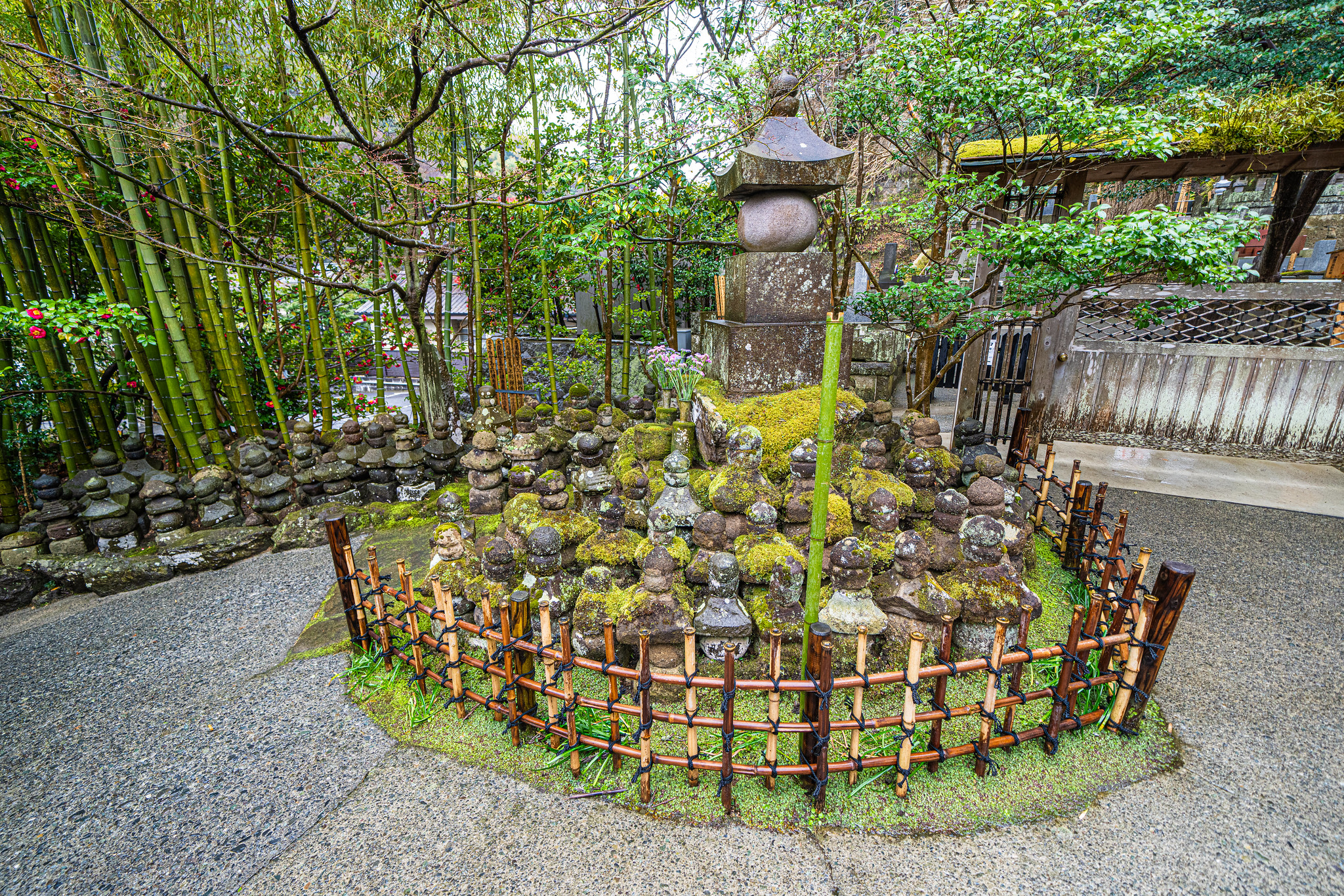 Garden in Japan with statues