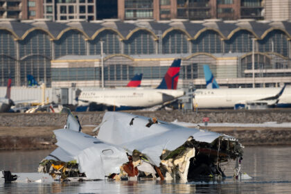 Aircraft wreckage from crash in Potomac River, taken on 30 January 2025