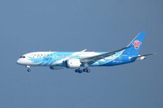 A China Southern Airlines Boeing 787-8 in air.