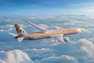 An Etihad Airways aircraft in flight