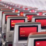 The interior cabin of an Iberia aircraft