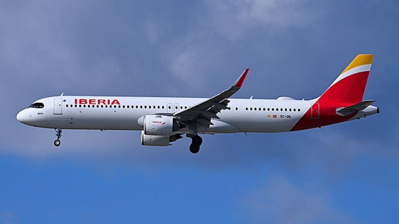 The A321XLR Iberia aircraft used for the airline's award-winning cabin interior