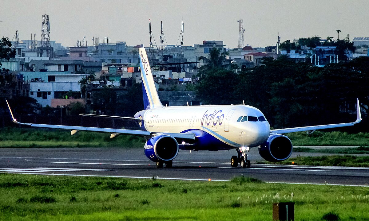 An Indigo Airlines Airbus A320-271 aircraft on a runway
