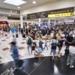 A busy North Terminal at London Gatwick Airport.
