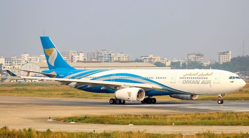 An Oman Air Airbus A330-343 on a runway