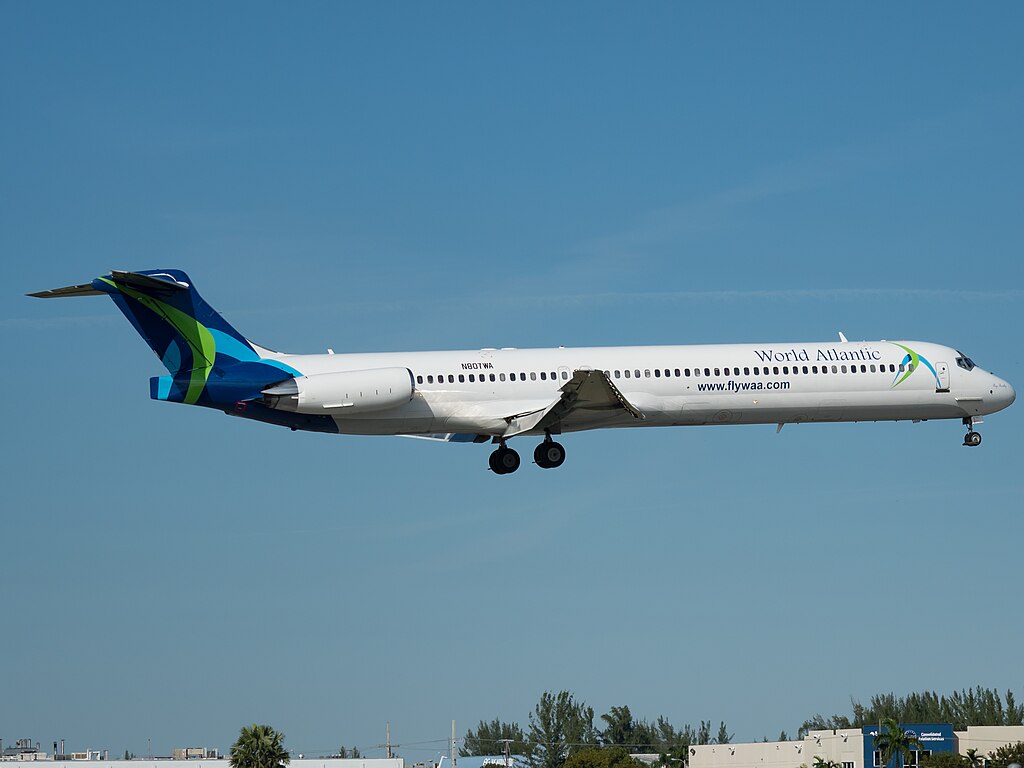 A World Atlantic Airlines MD-83 aircraft at Miami International Airport.
