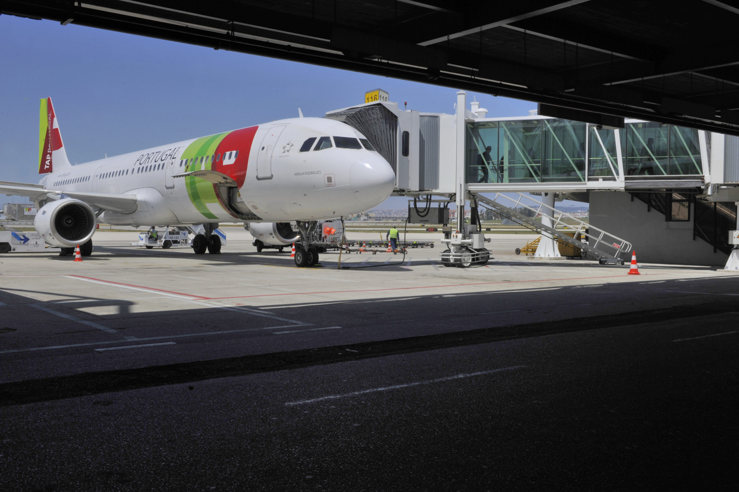 An aircraft at Lisbon airport.