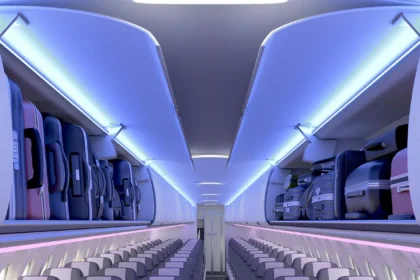 The Airbus A220 interior showcasing the new Airspace cabin.