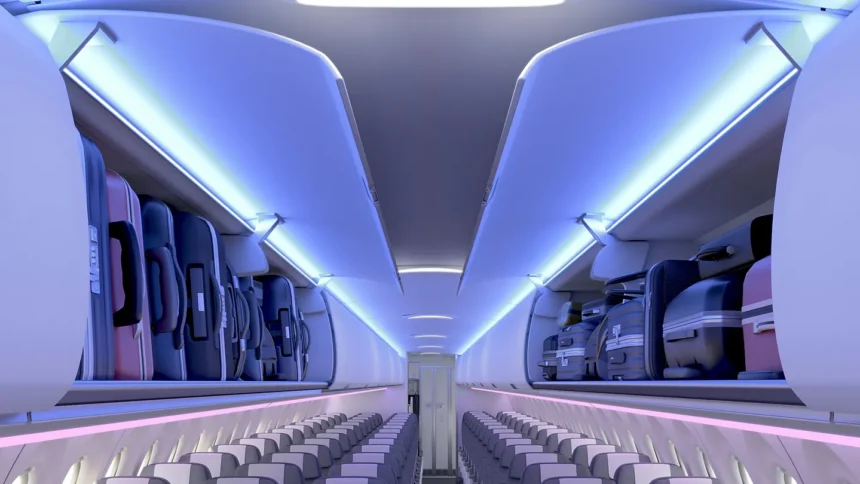 The Airbus A220 interior showcasing the new Airspace cabin.