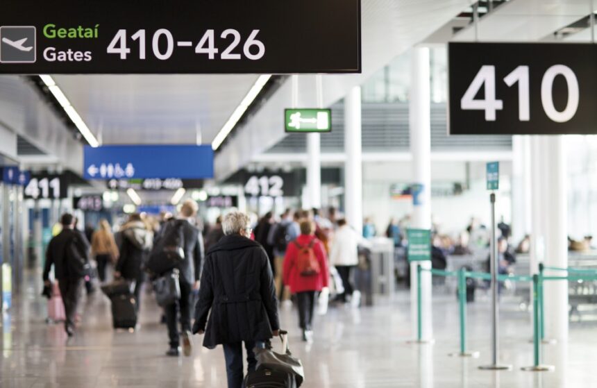 Passengers make their way through the departure gates at Terminal 2 of Dublin Airport.