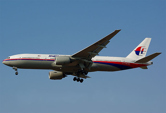 A Malaysian Airlines Boeing 777 mid-flight.