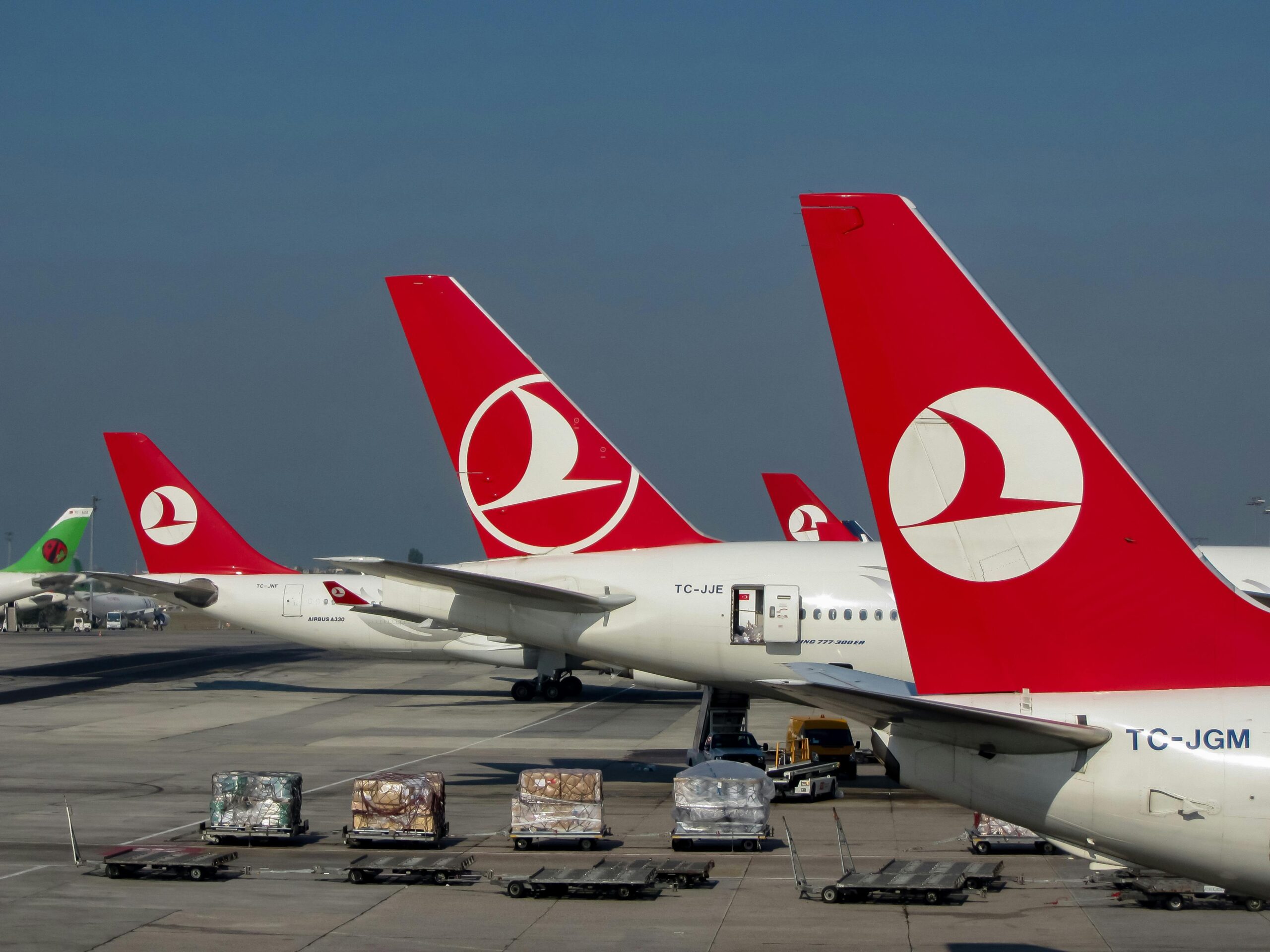 Three tails of Turkish Airline aircraft