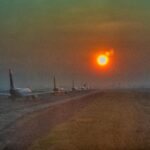 Aircraft lining up for take off.