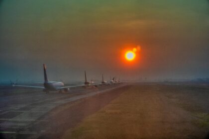 Aircraft lining up for take off.