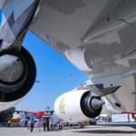 Underside of Emirates A380 wing.