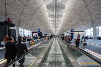 Hong Kong International Airport departure concourse.