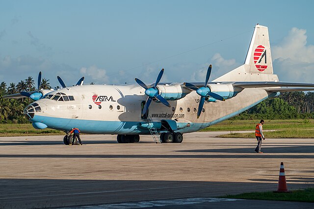 A photo of An Astral Aviation Antonov AN-12 at Dar Es Salaam Airport