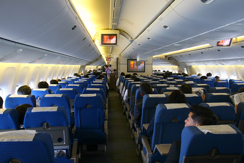 An image of the inside of an ANA Boeing 777-381.