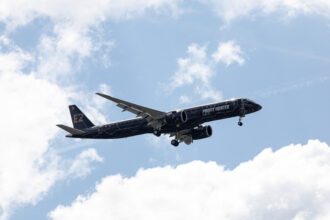 An Embraer E195 at the 2019 Le Bourget Air Show.