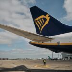 Tail of Ryanair aircraft.
