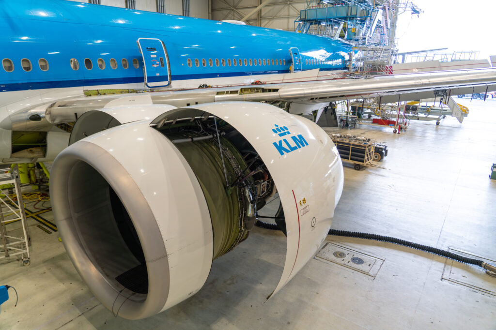 A KLM 787 in for maintenance
