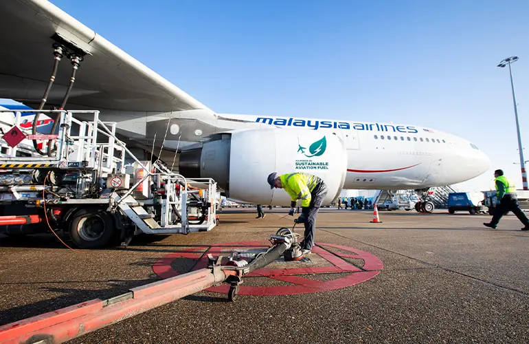 A photo of Sustainable aviation fuel being delivered to Malaysia